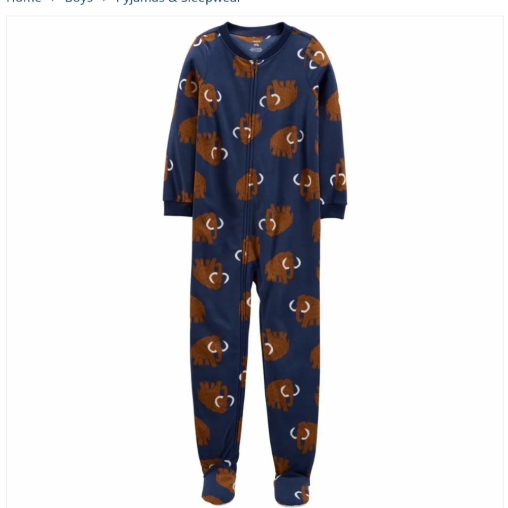 42-Carter's Blue and Brown Mammoth Print Footie